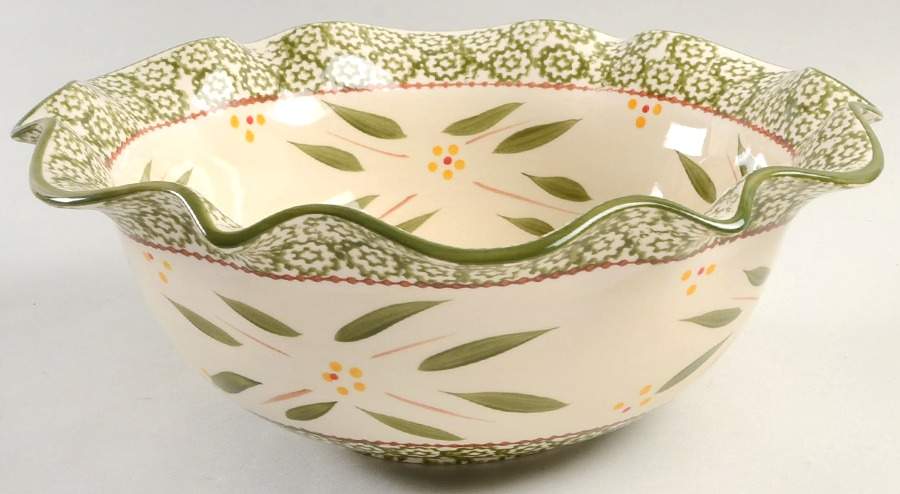 Old World Green Bowl-Fluted/Round 12" by Temp-Tations-1