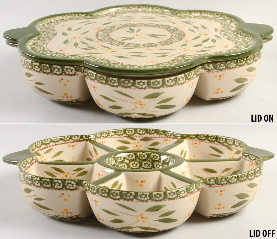 Old World Green 7 Part Daisy Divided Server & Lid-It by Temp-Tations-1
