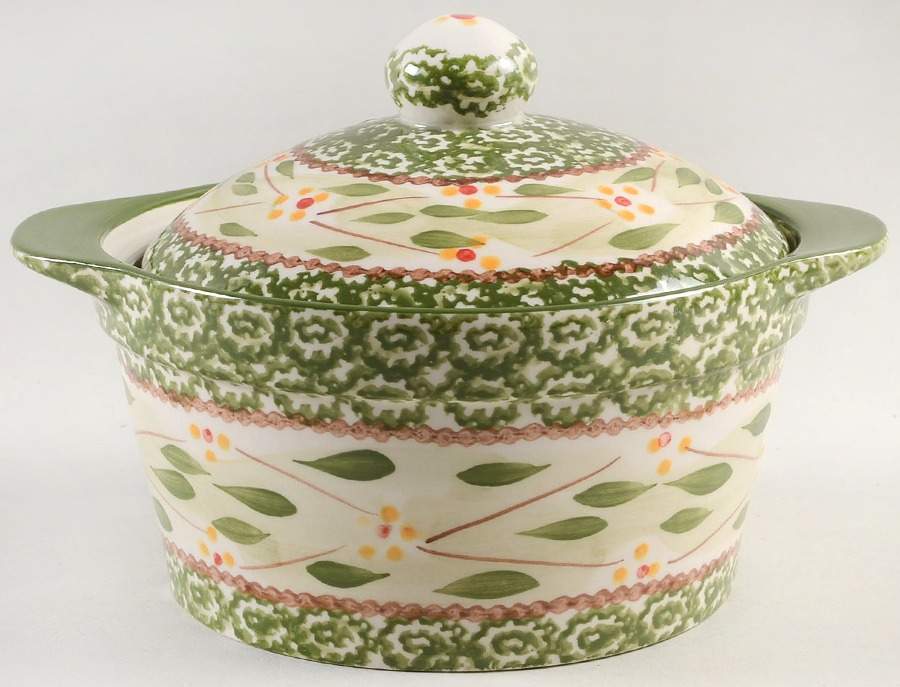 Old World Green 1 Qt Round Covered Casserole by Temp-Tations-1