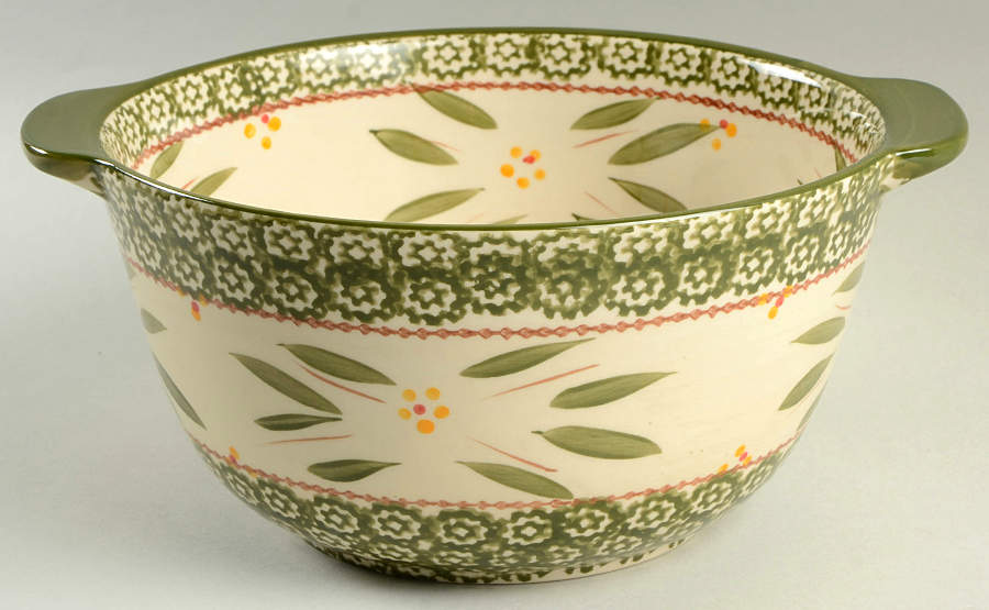 Old World Green 10" Handled Round Serving Bowl by Temp-Tations-1