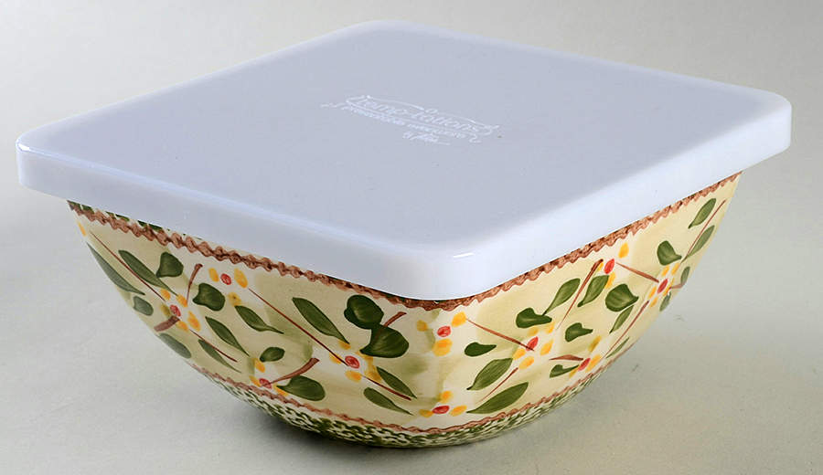 Old World Green 6" Square Mixing Bowl & Tabless Plas Storage Cover by Temp-Tations-1