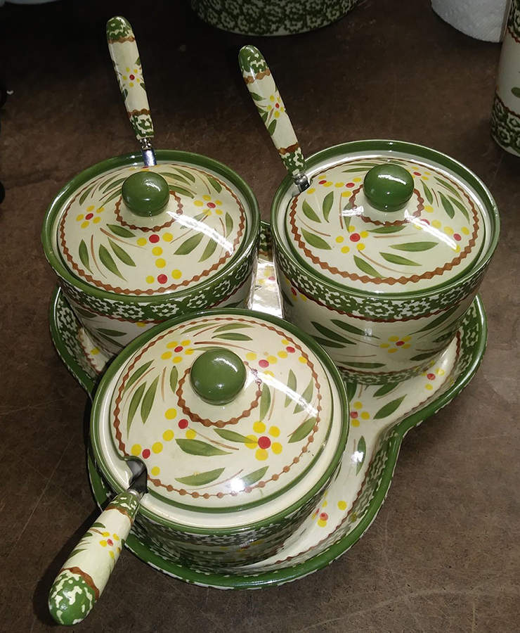Old World Green 10pc Condiment Set (3 Condiment Jar's & Spoon W/Tray) by Temp-Tations-1