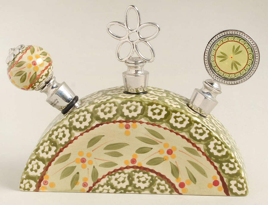 Old World Green 3 Wine Bottle Stoppers & Holder by Temp-Tations-1