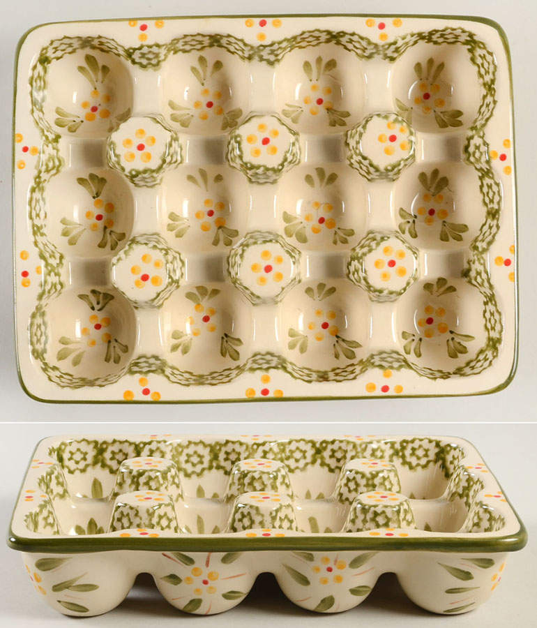 Old World Green Rectangular Egg Holder Tray (Holds 12) by Temp-Tations-1