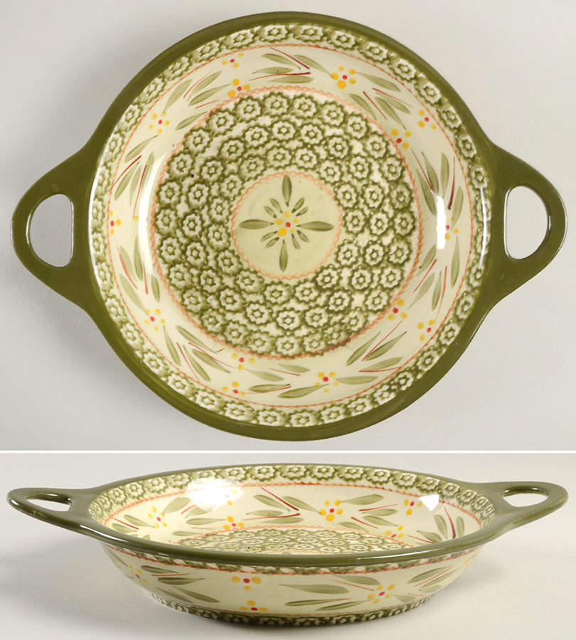 Old World Green 13" Round Shallow Baker by Temp-Tations-1