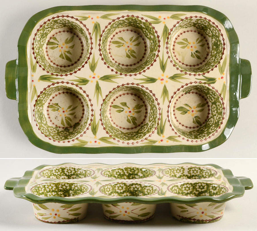 Old World Green Muffin Pan (Holds 6 Muffins) by Temp-Tations-1