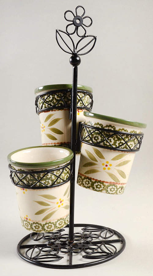 Old World Green Flatware Caddy-3 Holders & Metal Caddy by Temp-Tations-1