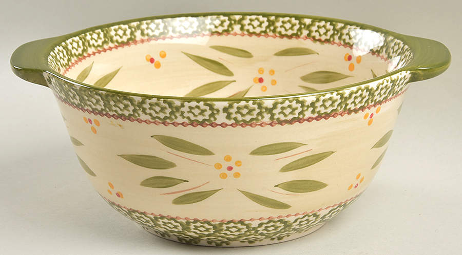 Old World Green 9" Handled Round Serving Bowl by Temp-Tations-1