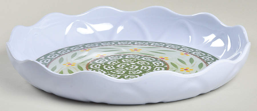 Old World Green 10" Round Ruffled Melamine Serving Bowl by Temp-Tations-1
