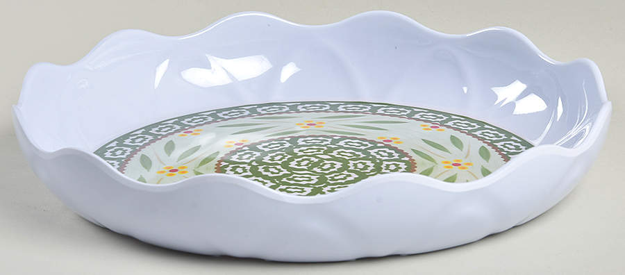Old World Green 9" Round Ruffled Melamine Serving Bowl by Temp-Tations-1