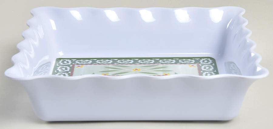 Old World Green 8" Square Ruffled Melamine Serving Bowl by Temp-Tations-1