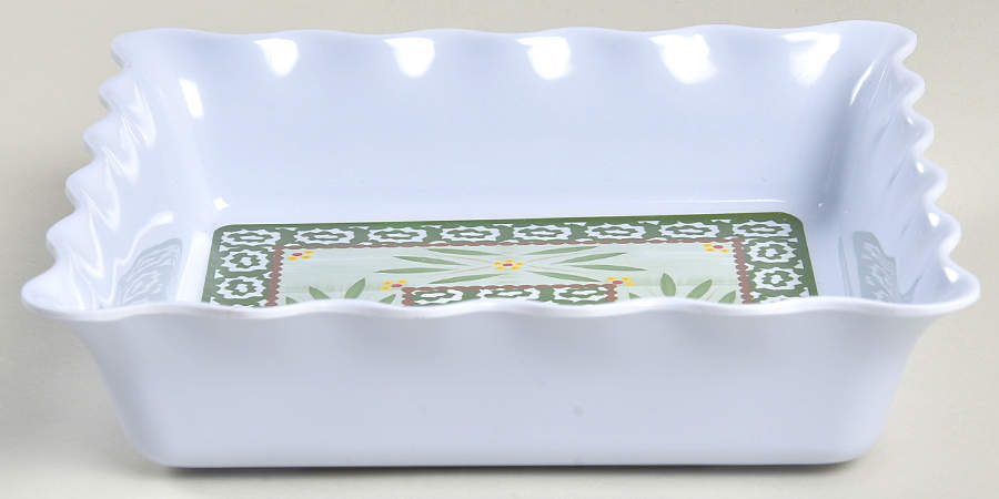 Old World Green 7" Square Ruffled Melamine Serving Bowl by Temp-Tations-1