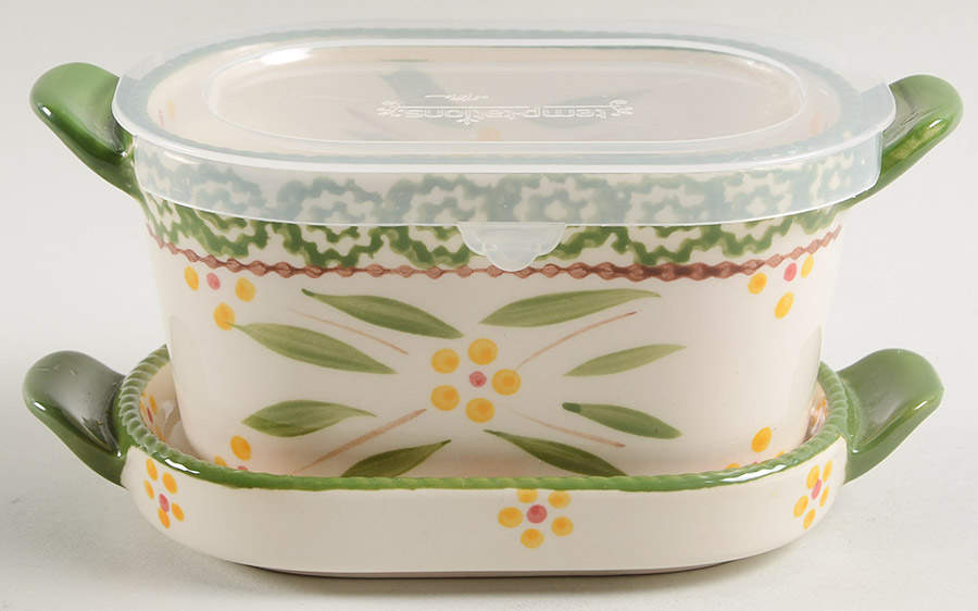Old World Green Oval Ramekin w/Plastic Lid & Lid-It by Temp-Tations-1