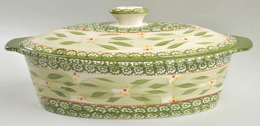 Old World Green 3.5 Quart Oval Casserole Covered by Temp-Tations-1