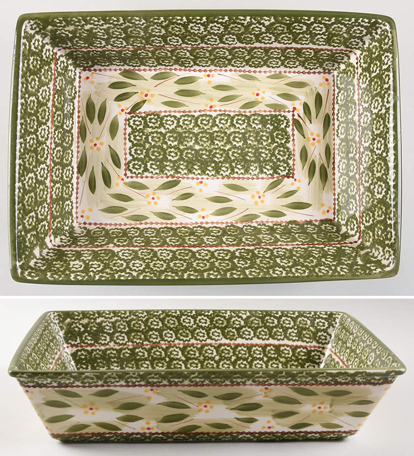 Old World Green 13'' Rectangular Baker by Temp-Tations-1