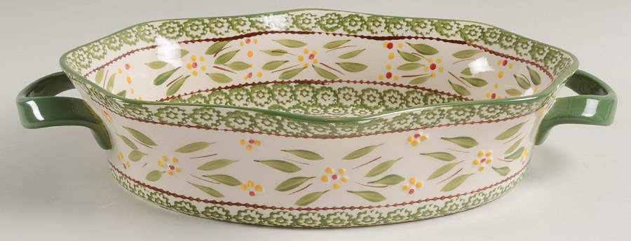 Old World Green 13" Oval Scalloped Baker by Temp-Tations-1