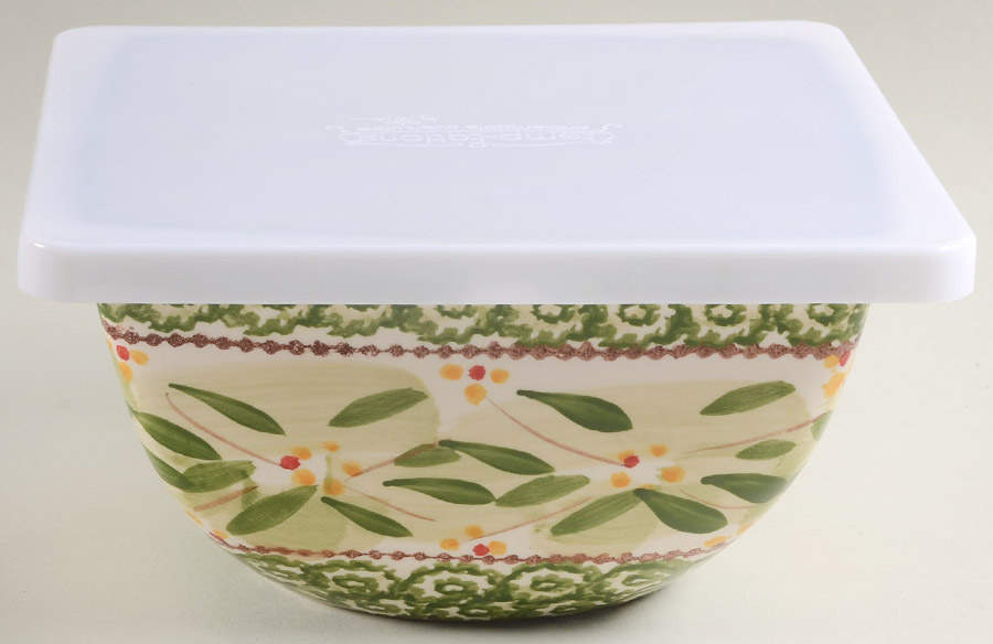 Old World Green 7" Square Mixing Bowl & Tabless Plas Storage Cover by Temp-Tations-1
