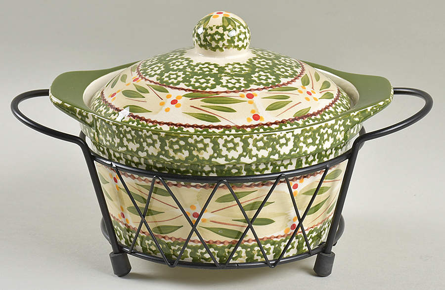 Old World Green 1 Qt Round Covered Casserole with Metal Stand by Temp-Tations-1