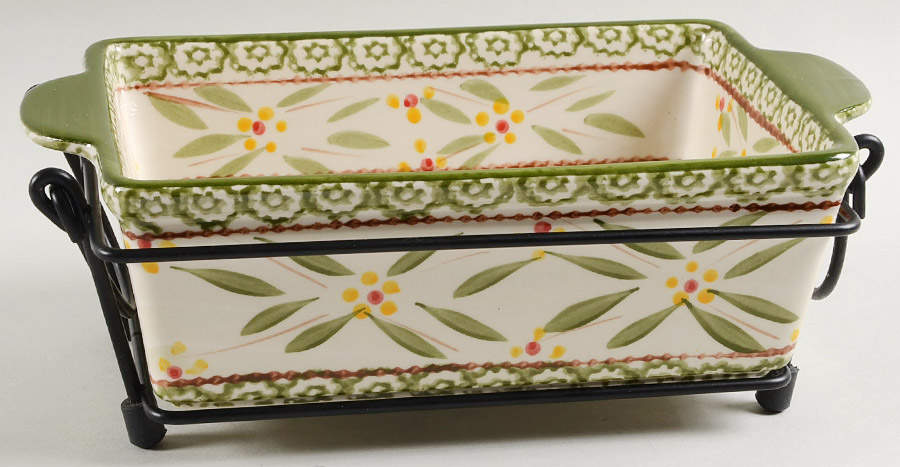 Old World Green 10" Rectangular Baker W/Metal Stand by Temp-Tations-1