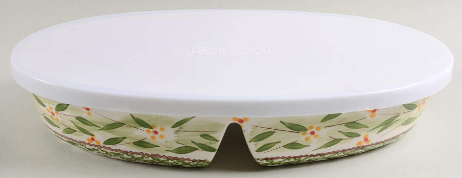 Old World Green 14" Oval Divided Baker & Cover by Temp-Tations-1