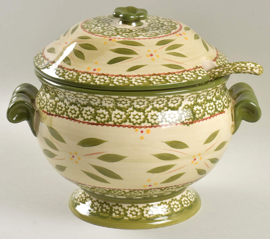Old World Green Tureen & Lid w/Ladle by Temp-Tations-1