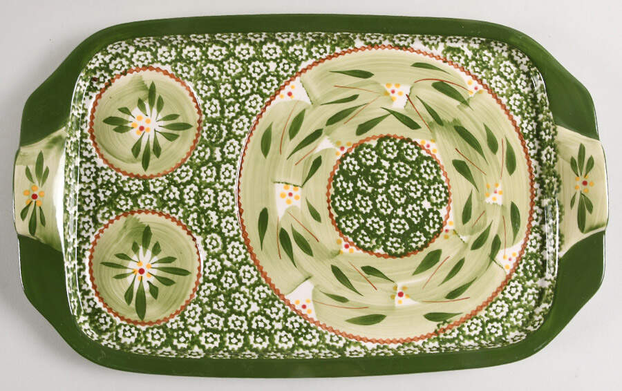 Old World Green 16" Serving Tray for Round Baker & 2 Ramekins by Temp-Tations-1