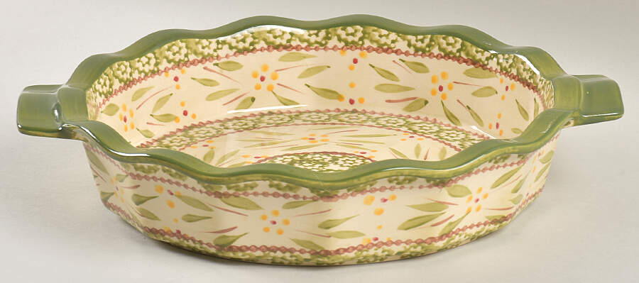 Old World Green 10" Handled Round Baker by Temp-Tations-1