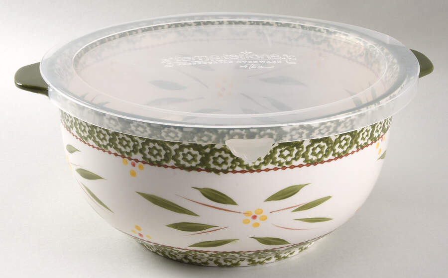 Old World Green 10" Mixing Bowl & Plastic Lid by Temp-Tations-1