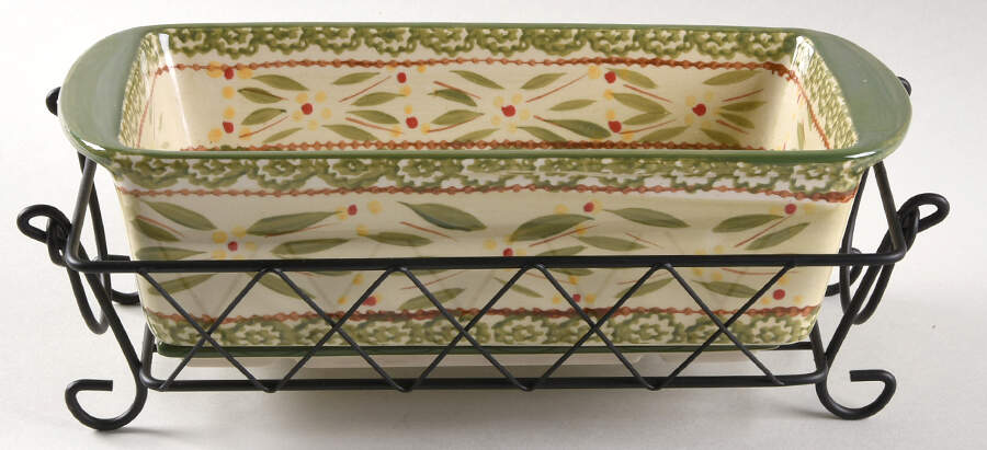 Old World Green Loaf Pan with Drip Tray & Metal Stand by Temp-Tations-1