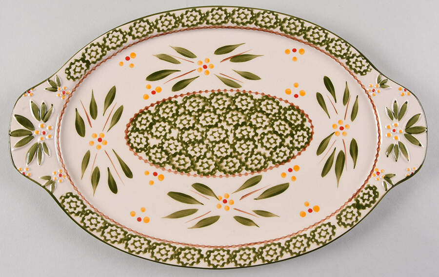 Old World Green 13" Oval Lid-It (Trivet,Tray,Baker Lid) by Temp-Tations-1