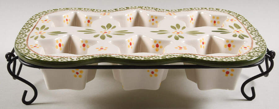 Old World Green Muffin Pan (Holds 6 Muffins) & Metal Stand by Temp-Tations-1