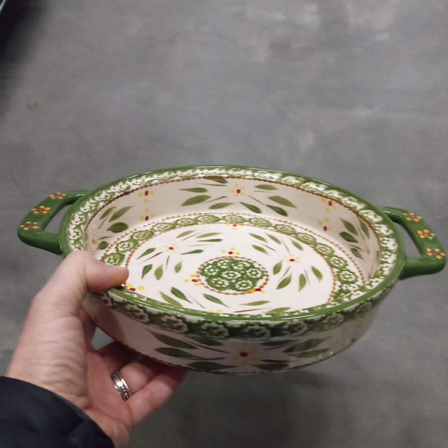 Old World Green 9" Round Handled Baker by Temp-Tations-1