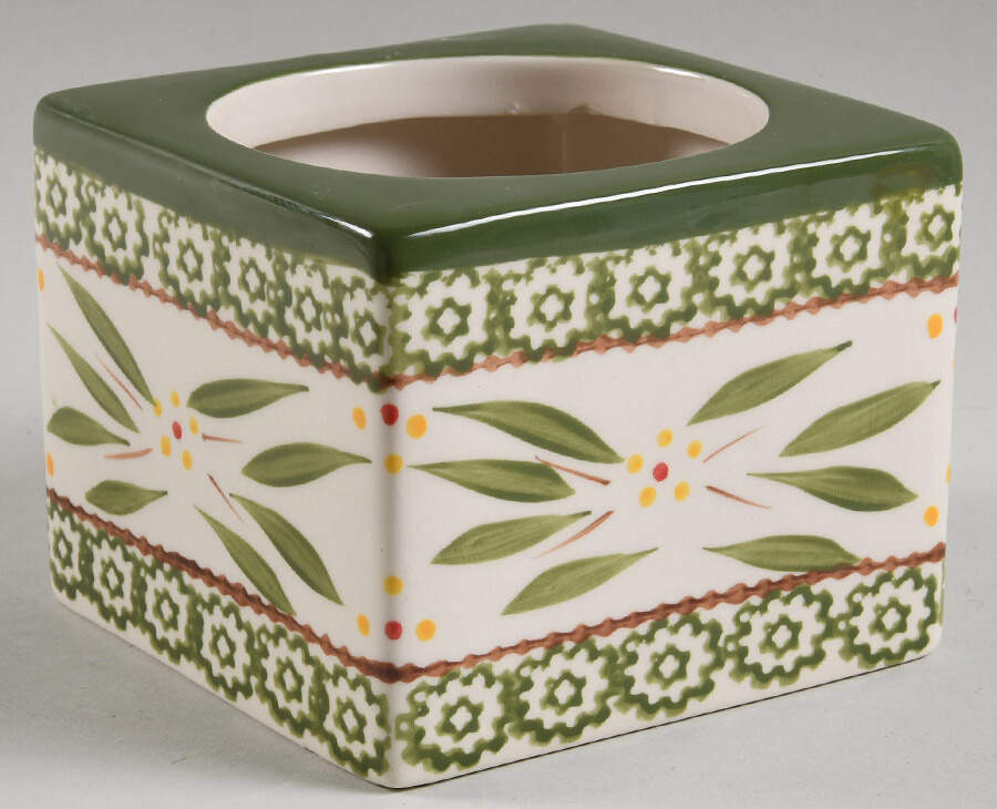 Old World Green 24 Oz Square Stacking Canister No Lid by Temp-Tations-1