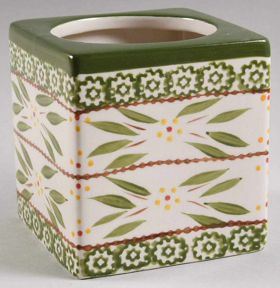 Old World Green 1 Quart Square Stacking Canister No Lid by Temp-Tations-1
