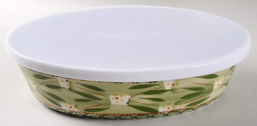 Old World Green 11" Oval Baker &Tabless Plastic Storage Cover by Temp-Tations-1