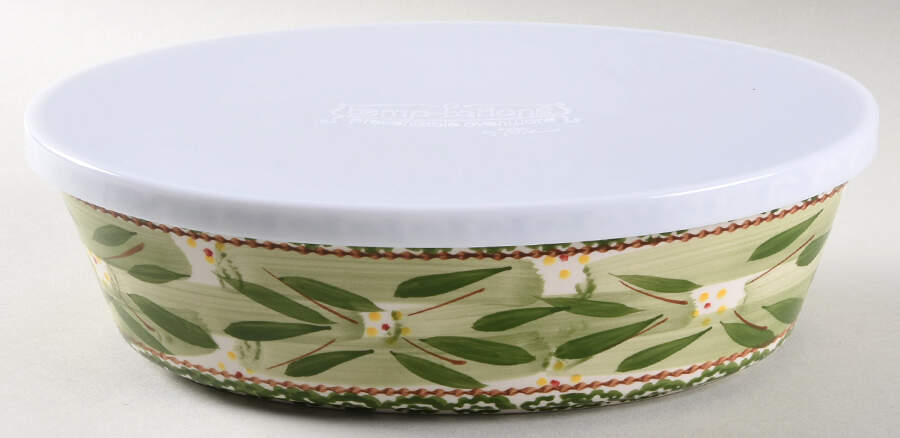 Old World Green 10" Oval Baker & Tabless Plastic Storage Cover by Temp-Tations-1