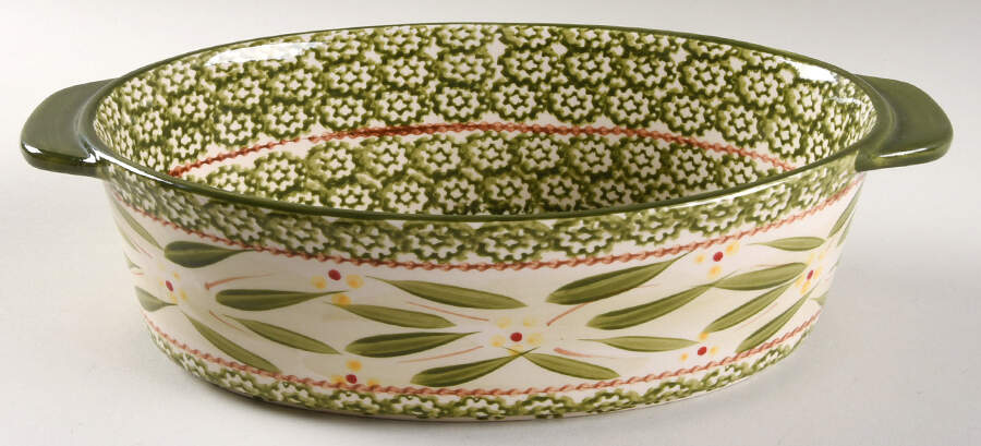 Old World Green 11" Oval Tab Handled Baker by Temp-Tations-1
