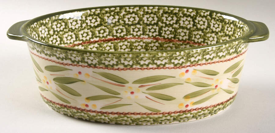 Old World Green 10" Oval Tab Handled Baker by Temp-Tations-1