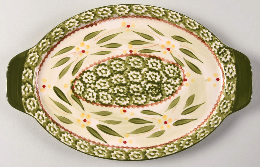 Old World Green 10" Oval Lid-It (Trivet,Tray,Baker Lid) by Temp-Tations-1