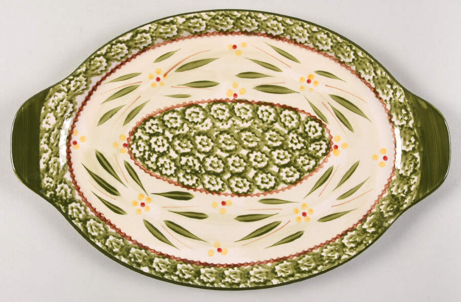 Old World Green 13" Oval Lid-It (Trivet,Tray,Baker Lid) by Temp-Tations-1