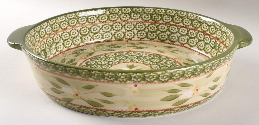 Old World Green 3 Qt Round Baker No Plastic Lid for Baker & Ramekins Set (Chip & Dip) by Temp-Tations-1