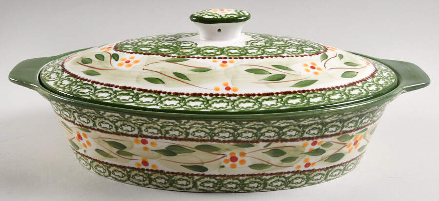 Old World Green 2 Quart Oval Covered Casserole by Temp-Tations-1