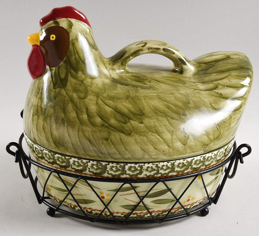 Old World Green Figural Oval Baker & Lid with Basket by Temp-Tations-1