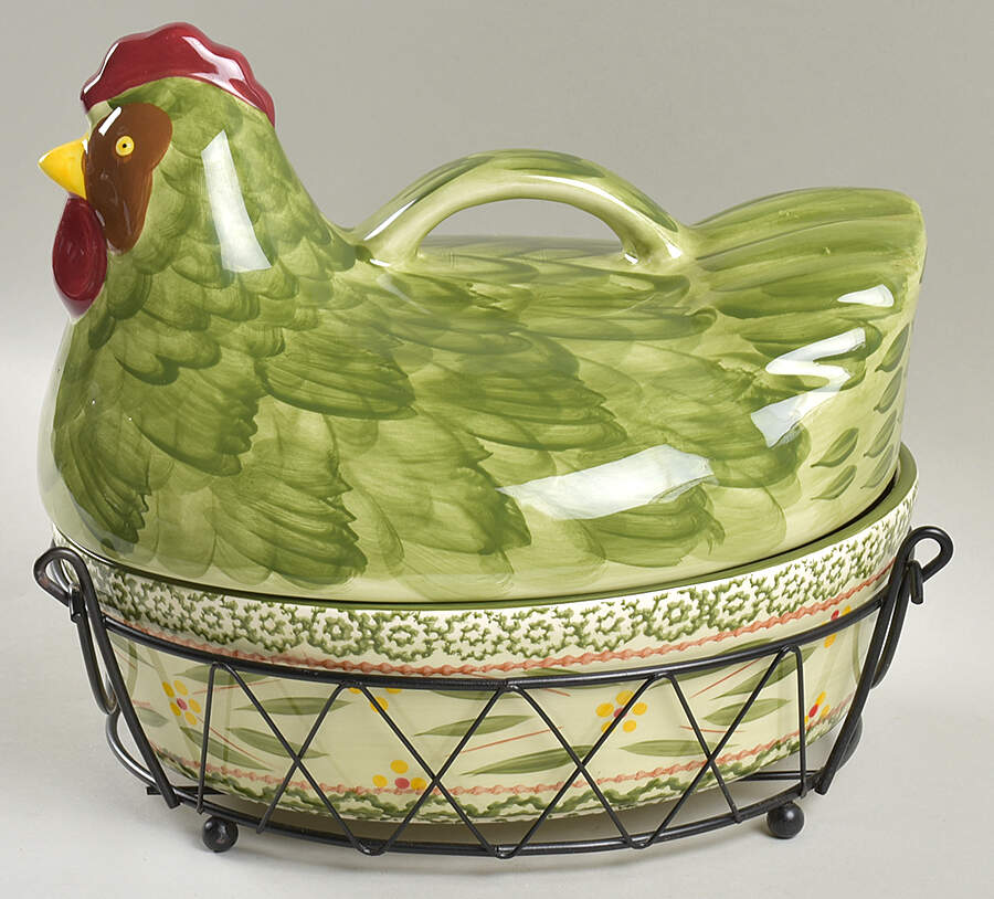 Old World Green Figural Oval Baker & Lid with Basket by Temp-Tations-1