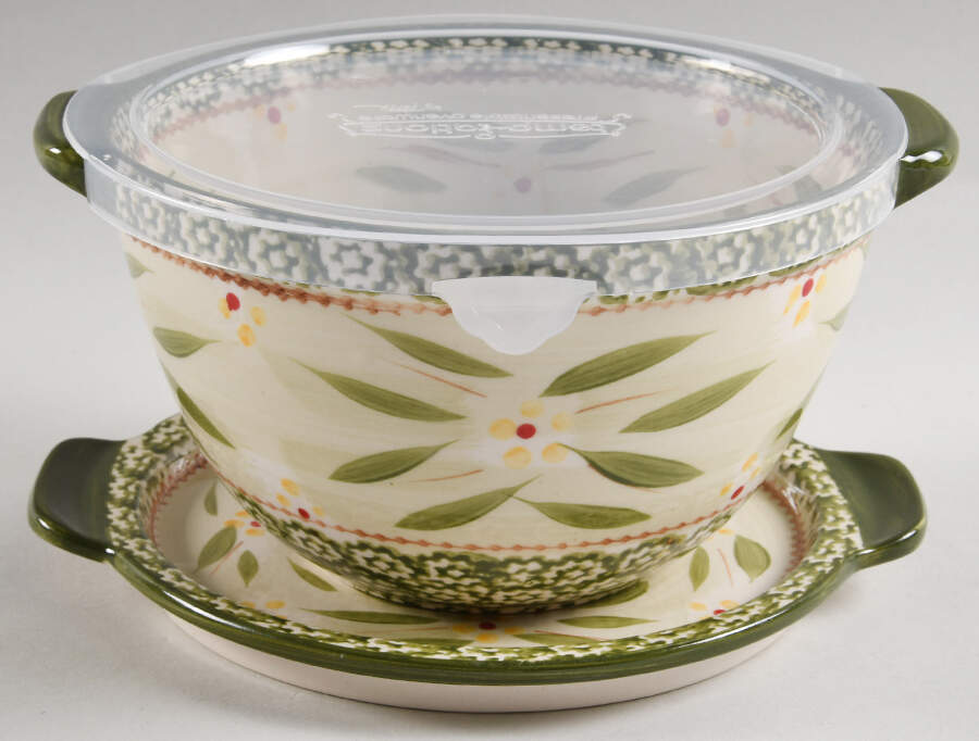 Old World Green 7" 1.5 Qt Round Bowl w/Lid & Lid-It by Temp-Tations-1