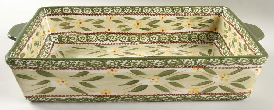Old World Green 13'' Rectangular Baker by Temp-Tations-1