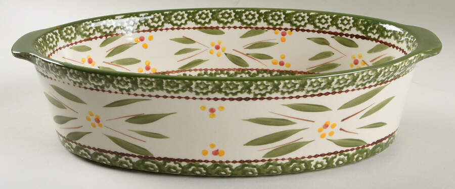 Old World Green 13" Oval Tab Handled Baker by Temp-Tations-1