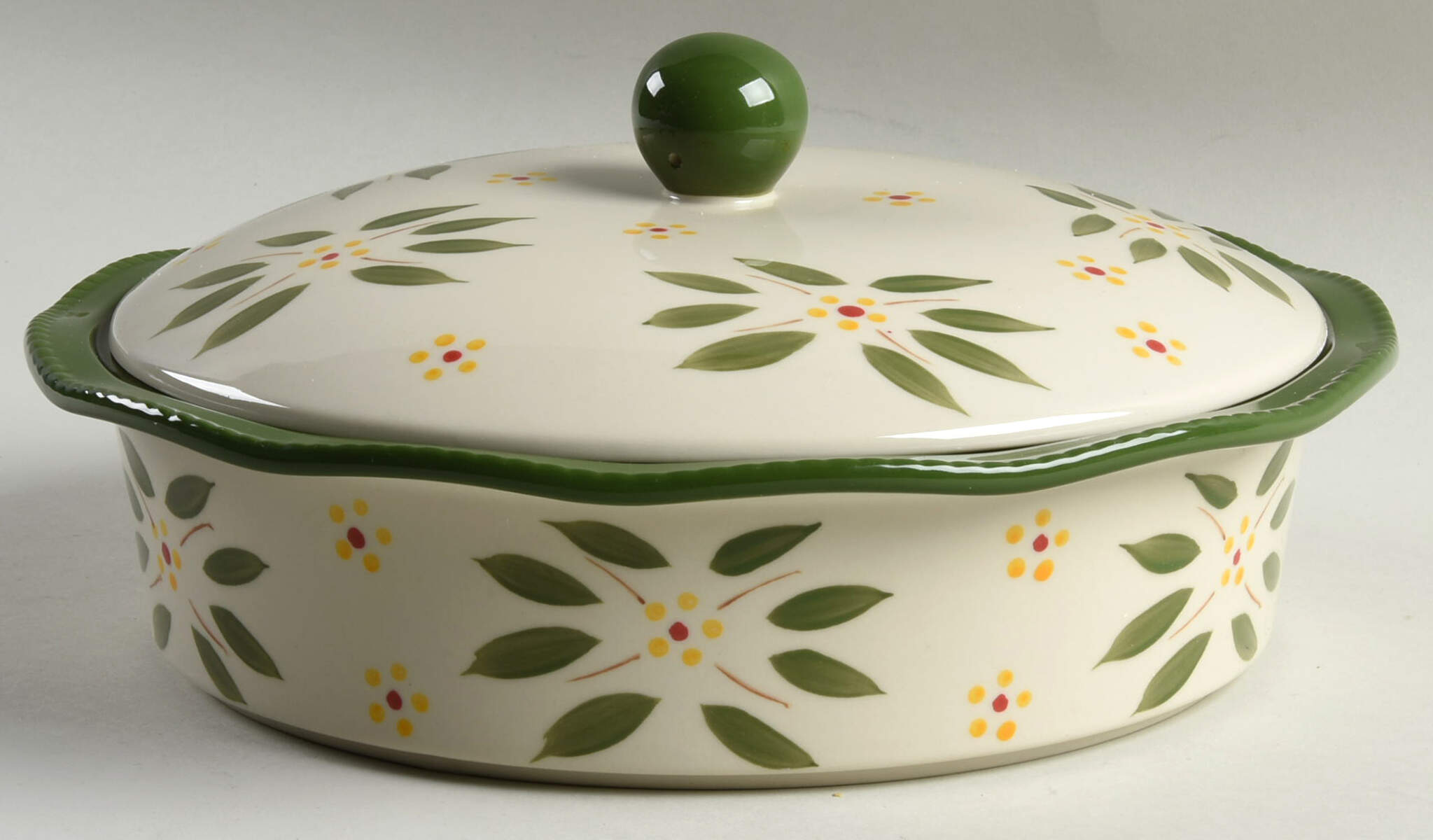 Old World Green 10" Pie Baking Plate & Ceramic Lid by Temp-Tations-1