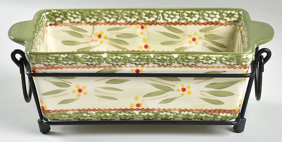 Old World Green 10" Rectangular Baker w/Metal Stand by Temp-Tations-1