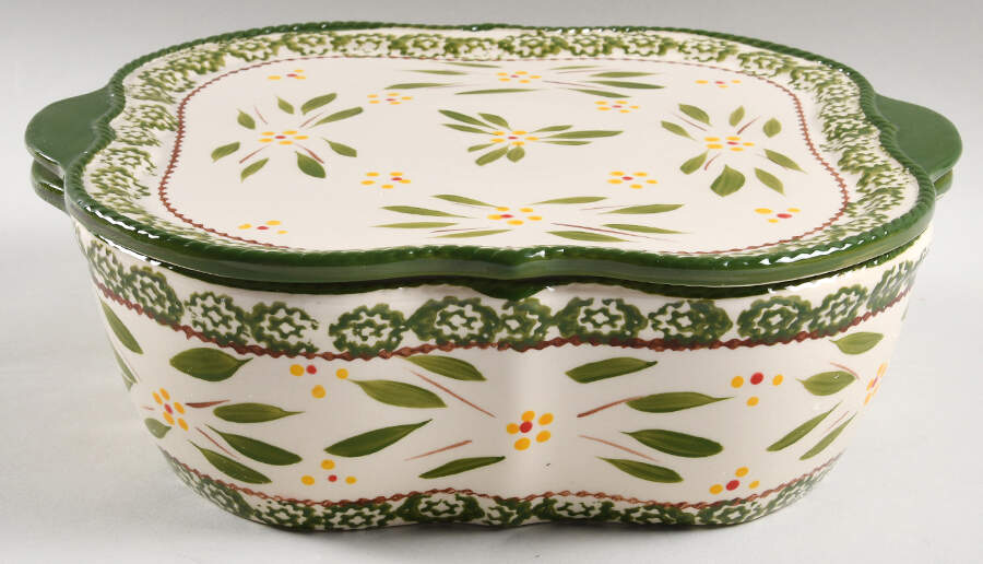 Old World Green 2.5 Quart Square Casserole with Lid by Temp-Tations-1